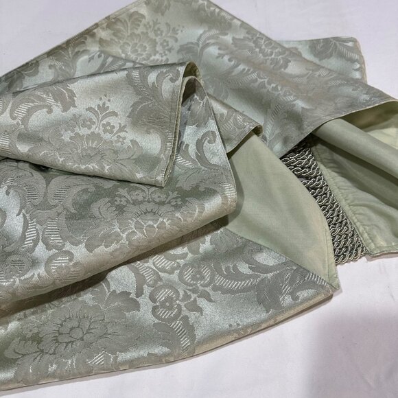 Elegant Soft Sage Green Damask Table Runner w/ Elephants Fringe 13" x 80" NWOT - Picture 7 of 7